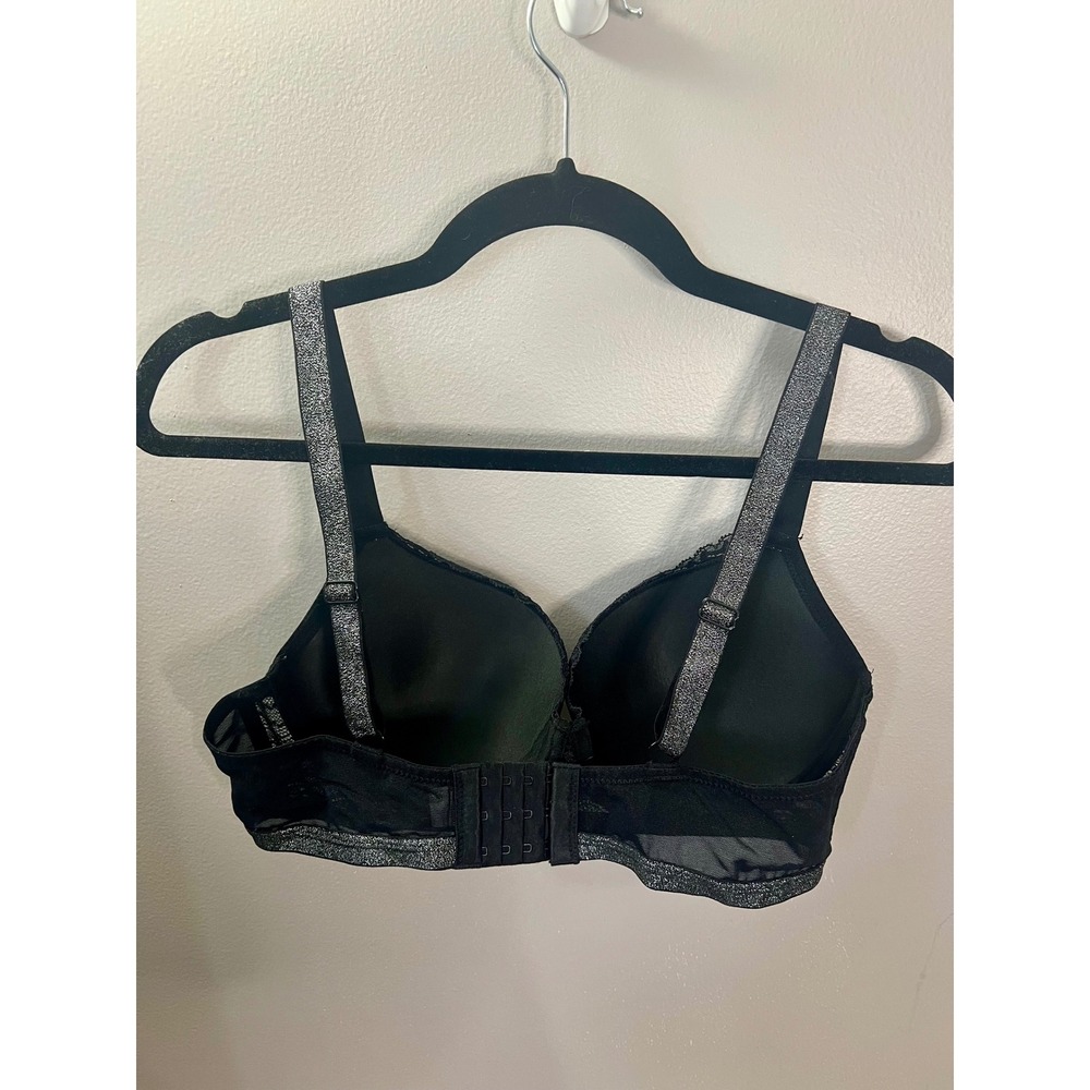 Black Lace Push Up Bra Silver Glitter Metallic Straps Underwire Size 85C SHEIN - Picture 2 of 4